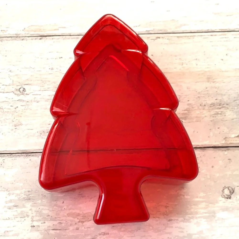 Red Christmas Holiday Trees Candy Dishes Storage See Through Containers Set of 2